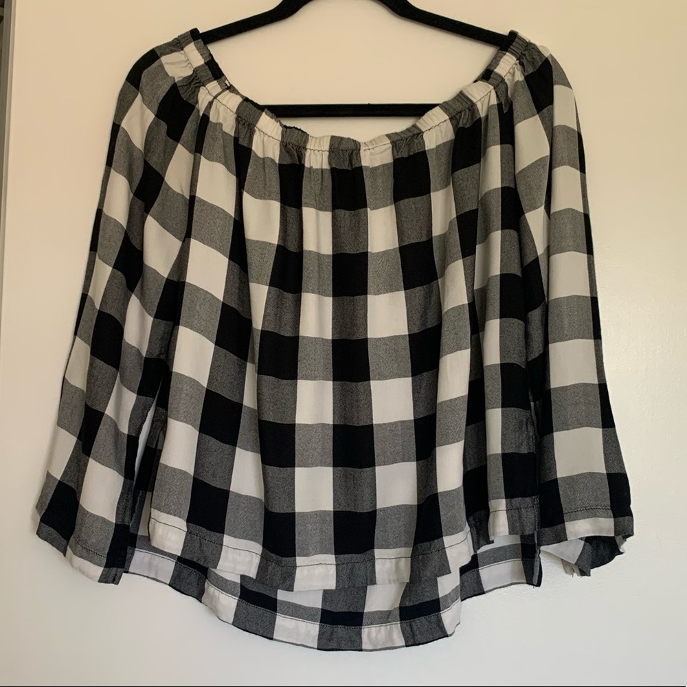 Cloth & Stone Black/White Plaid Off Shoulder Top - Picture 1 of 6